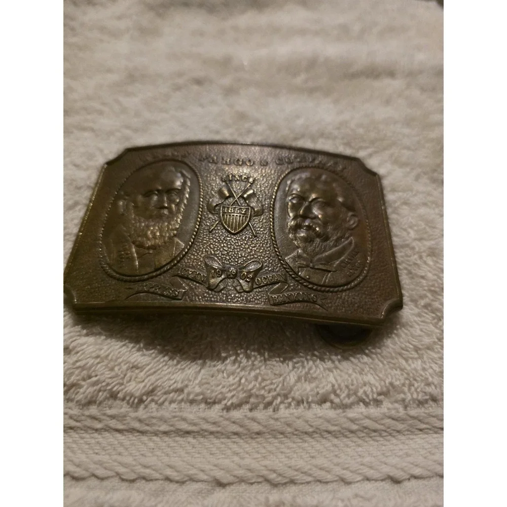 Vintage Wells Fargo Brass Belt Buckle Henry Wells William Fargo 1852 Tiffany 7